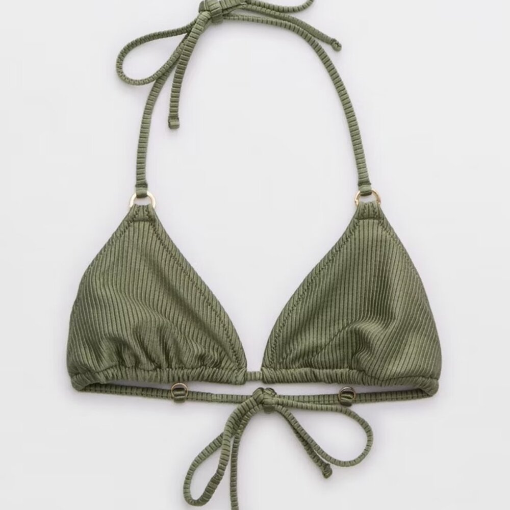 Aerie NWT Shine Rib String Triangle Bikini Top in Olive Fun size Large - Picture 8 of 9